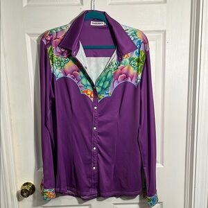 Purple Button Down Shirt with Floral Accents